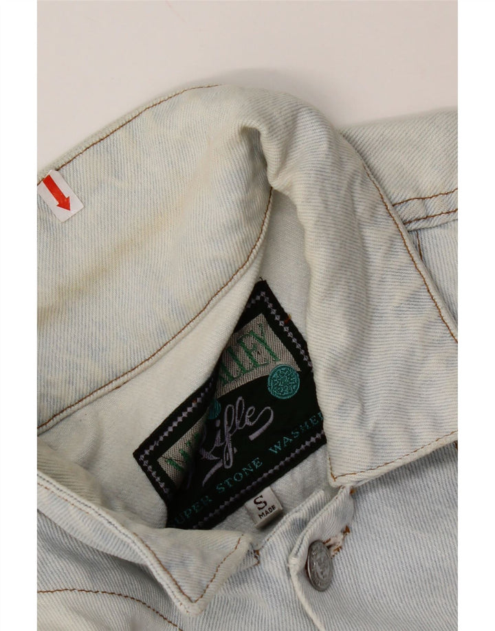 Jaqueta jeans feminina RIFLE de grandes dimensões UK 10 algodão azul pequeno