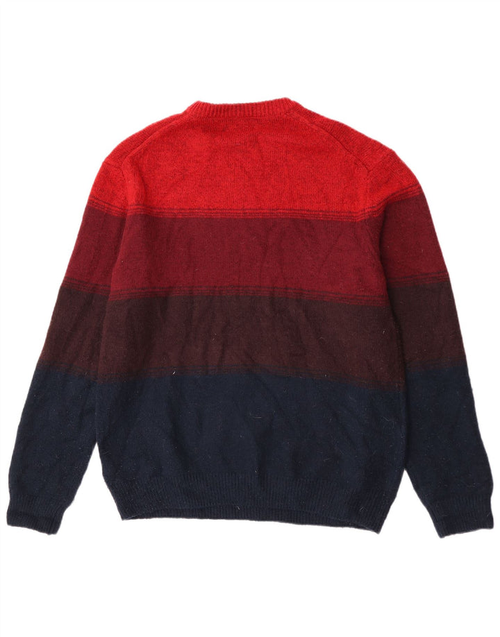 Suéter masculino Marks & Spencer com gola redonda, grande listrado cor de vinho