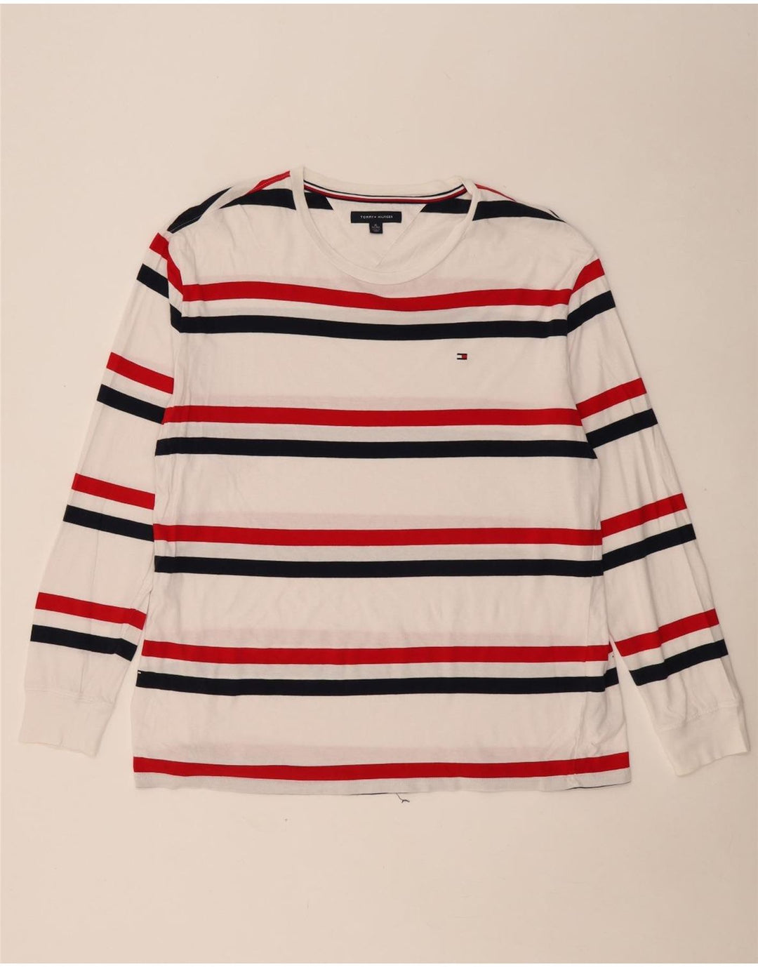 Top masculino TOMMY HILFIGER manga comprida XL algodão listrado branco