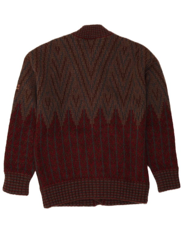 Suéter Cardigan Masculino Vintage Médio Borgonha Geométrico