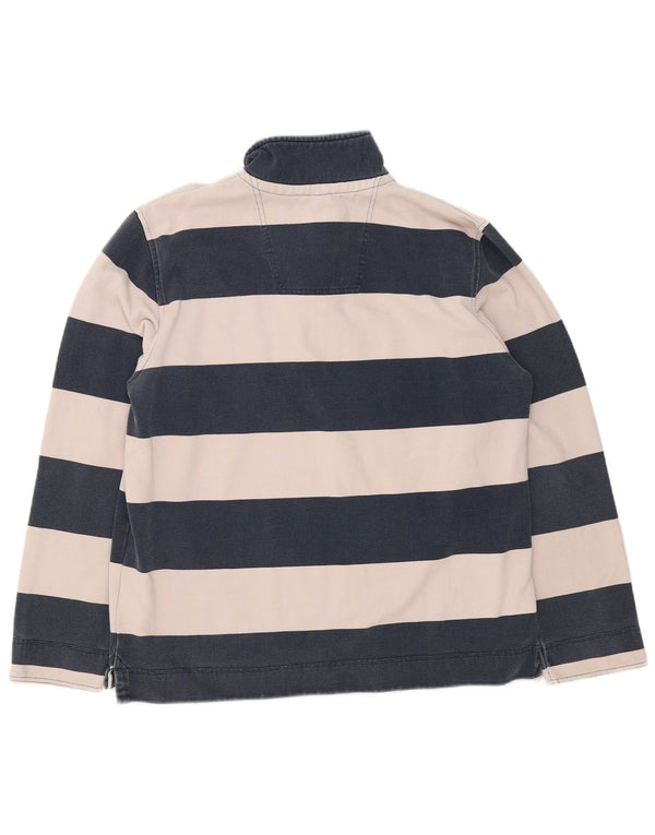 Crew Clothing Mens Zip Neck Moletom Jumper XL Azul Marinho Listrado Algodão