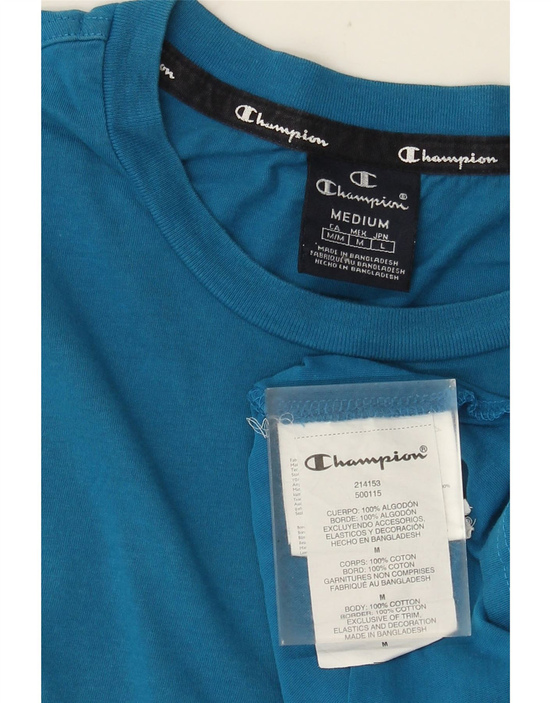 Camiseta masculina CHAMPION Top médio algodão azul