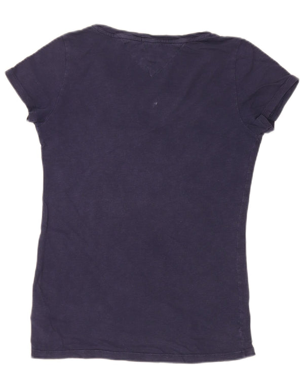 Tommy Hilfiger Camiseta feminina gráfica Top Reino Unido 10 pequeno algodão azul marinho