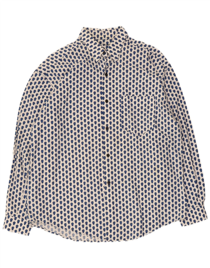 Camisa feminina Souleiado com estampa abstrata grande tamanho US 4 pequena branca