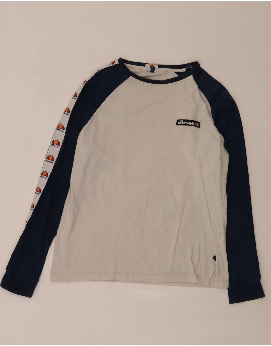 Ellesse Camiseta masculina gráfica manga comprida médio branco algodão colorblock