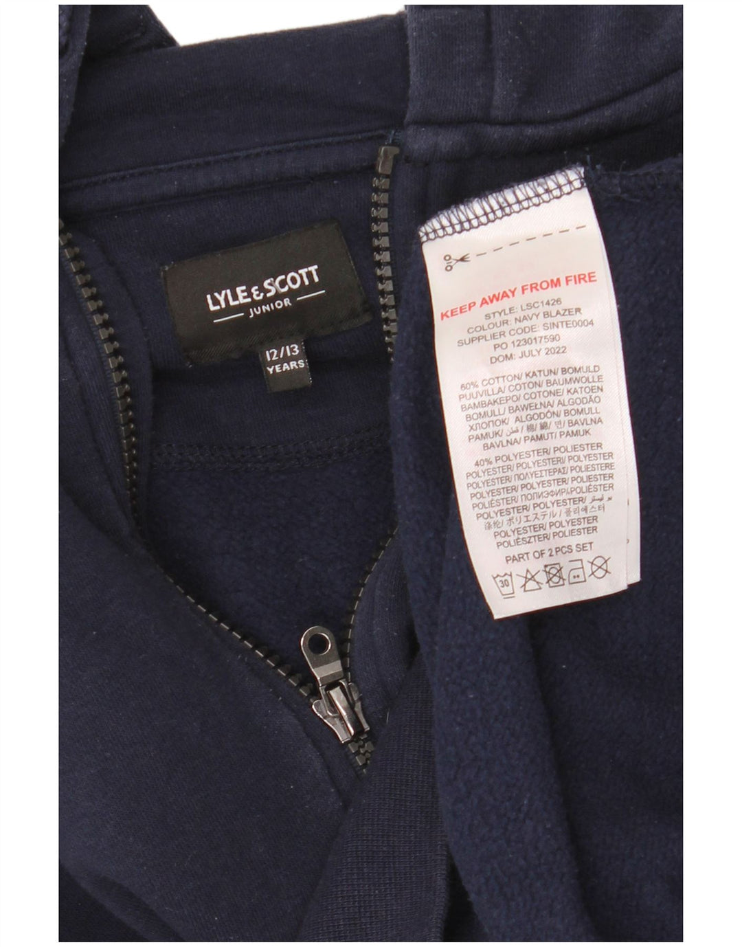 LYLE & SCOTT Suéter masculino com capuz e gola com zíper 12-13 anos algodão azul marinho