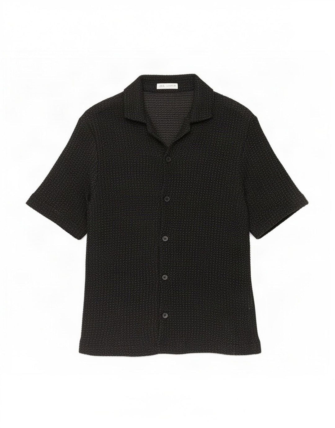 Zara Camisa masculina de manga curta de algodão manchado preto médio