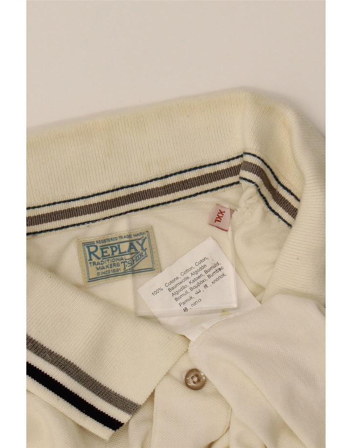 REPLAY Mens Long Sleeve Polo Shirt 2XL Off White Cotton Vintage Replay and Second-Hand Replay from Messina Hembry 