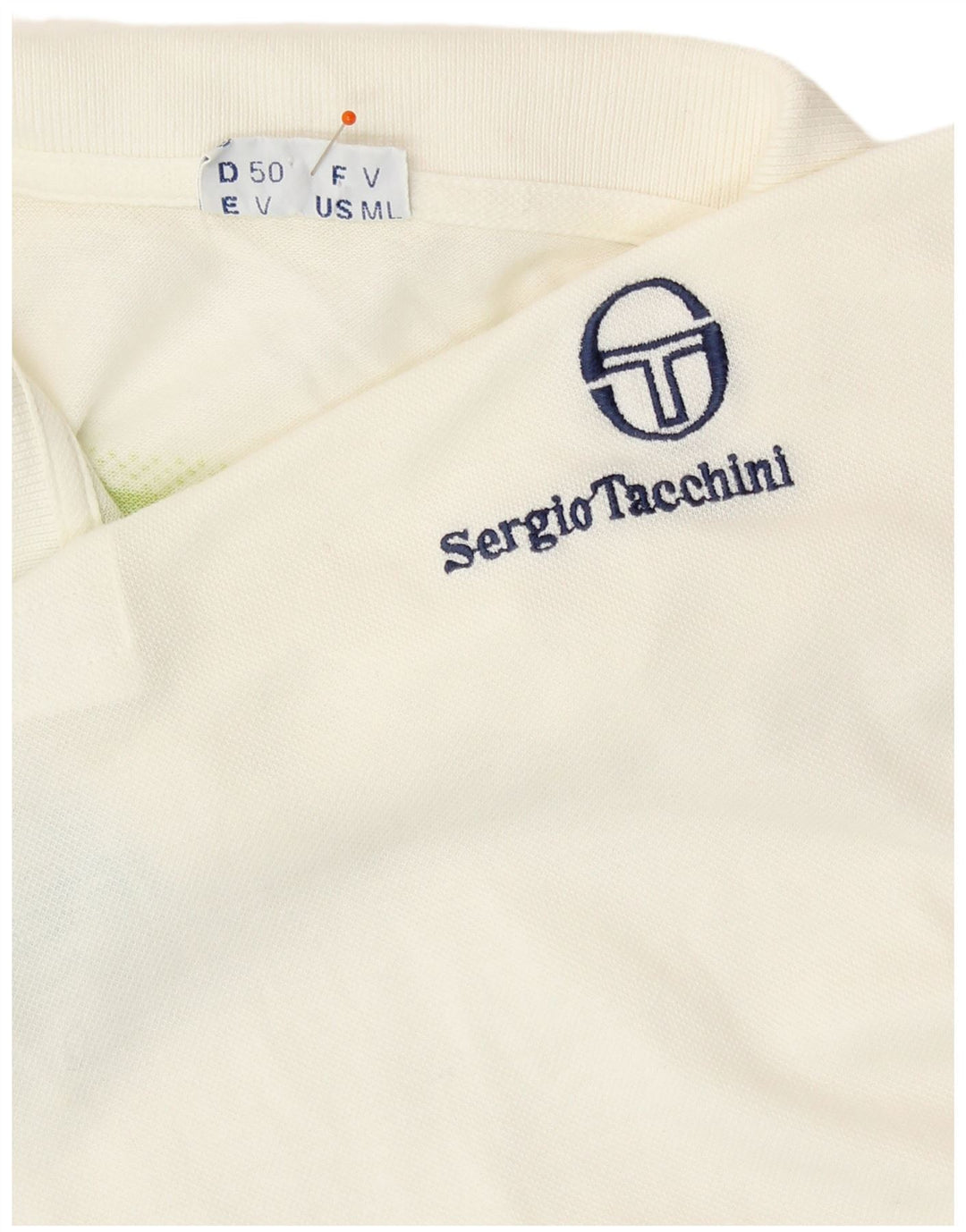 SERGIO TACCHINI Camisa polo masculina IT 50 algodão listrado branco médio