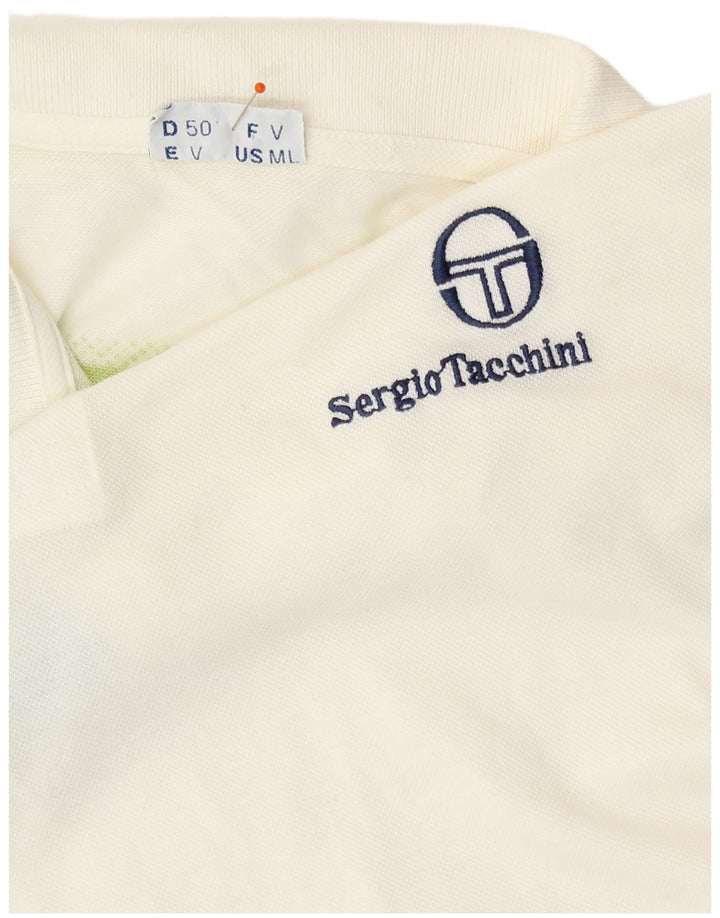 SERGIO TACCHINI Camisa polo masculina IT 50 algodão listrado branco médio