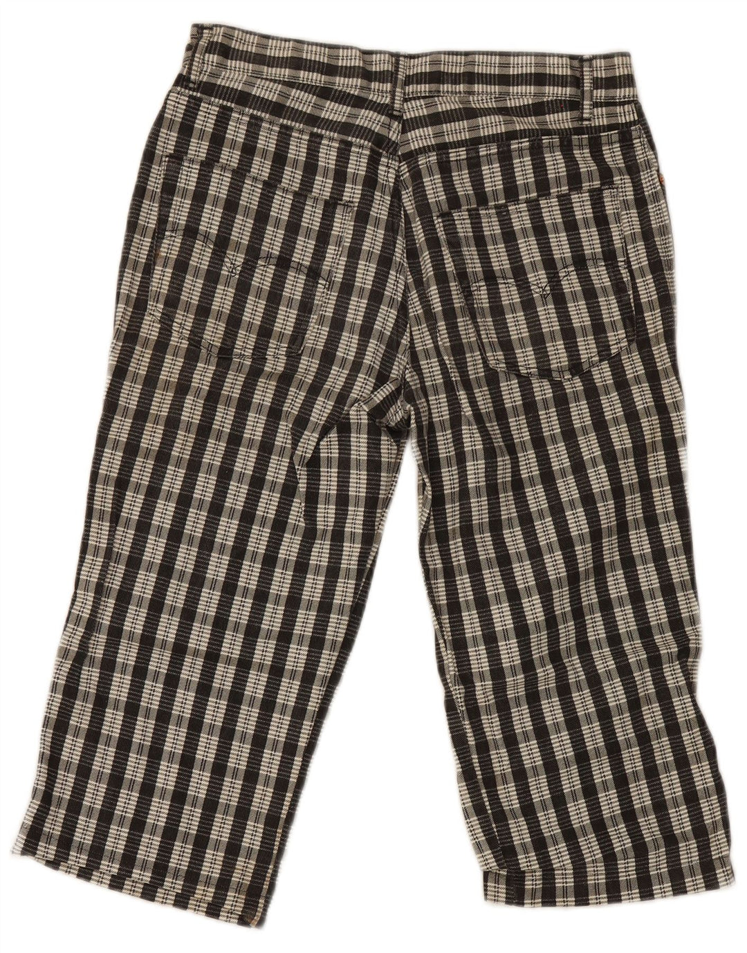 Calça capri feminina Pit Stop W32 L19 algodão xadrez preto