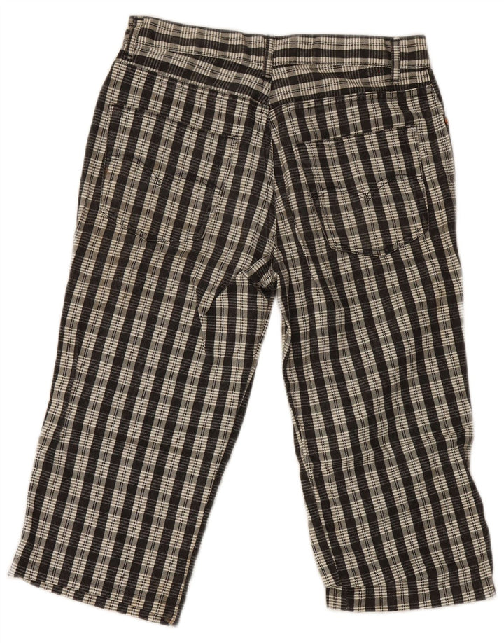 Calça capri feminina Pit Stop W32 L19 algodão xadrez preto