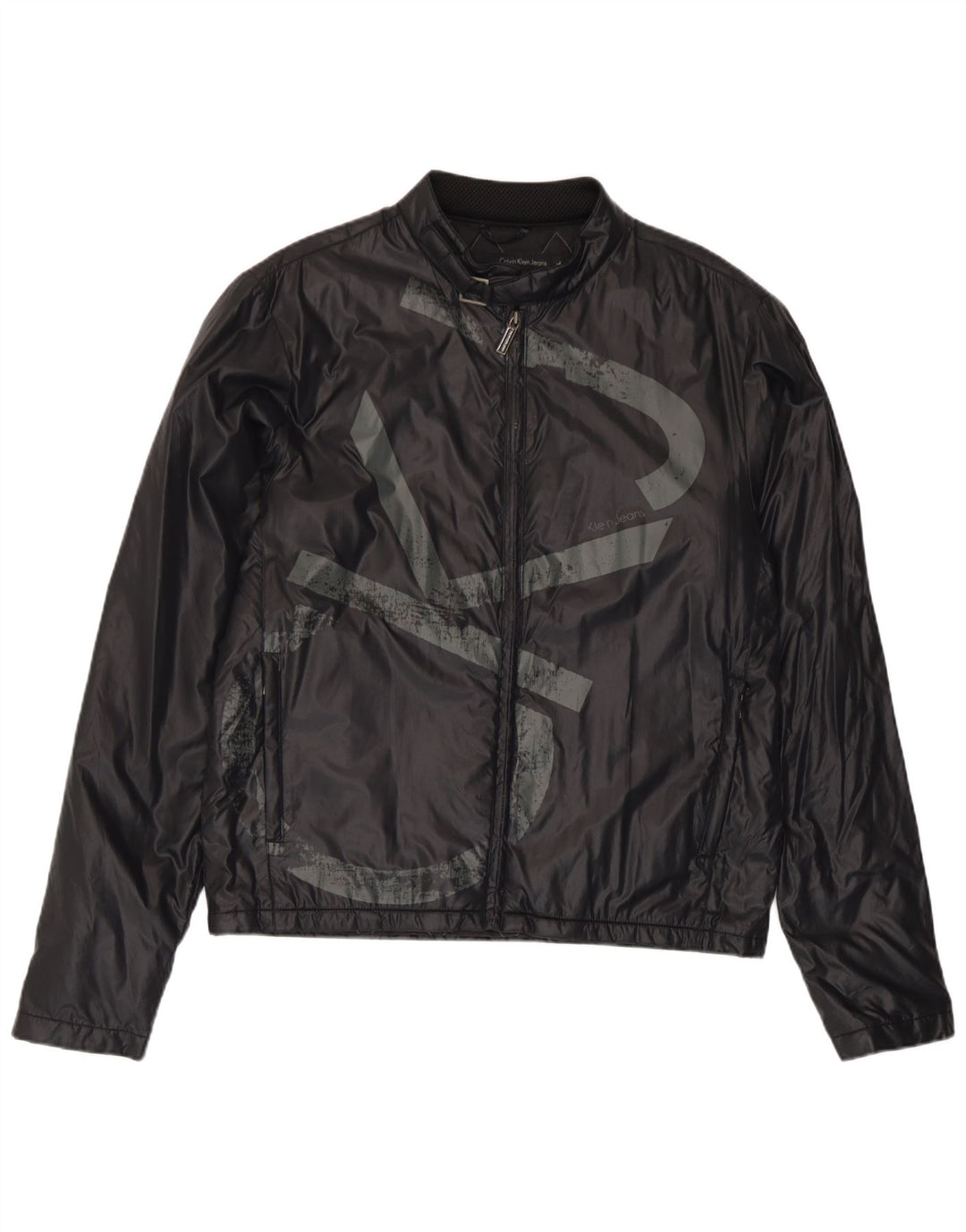 Jaqueta de chuva masculina Calvin Klein Jeans Graphic UK 40 grande poliamida preta