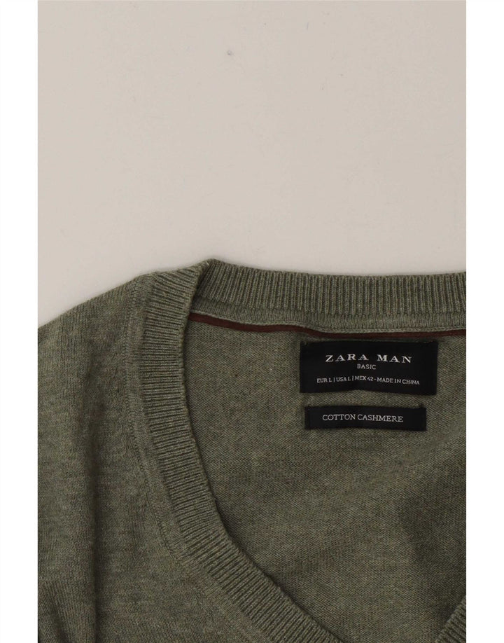 Suéter masculino Zara com decote em V grande verde
