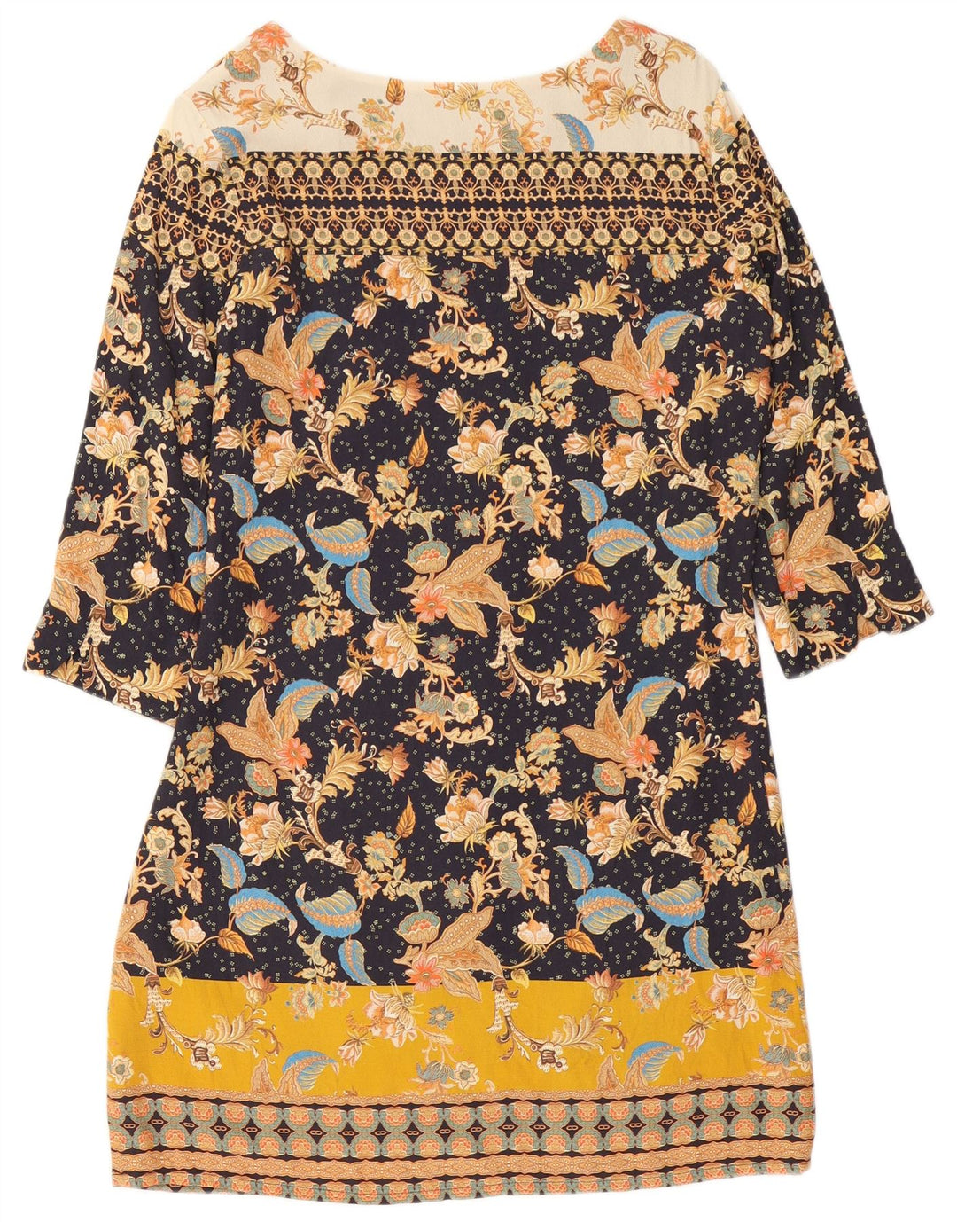 Desigual Vestido feminino manga 3/4 com bainha EU 38 médio floral multicolorido