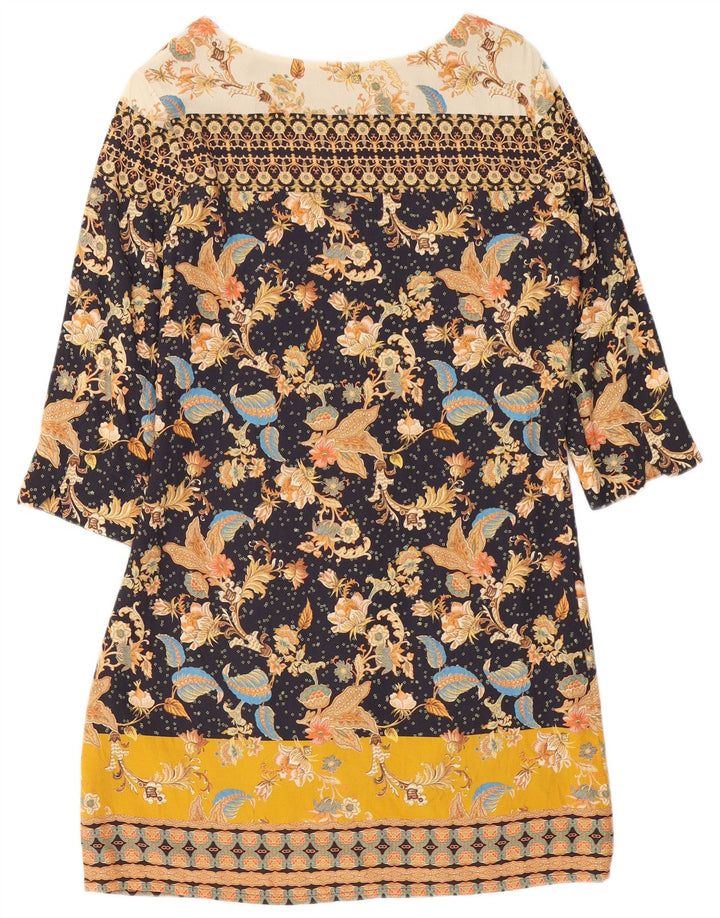 Desigual Vestido feminino manga 3/4 com bainha EU 38 médio floral multicolorido
