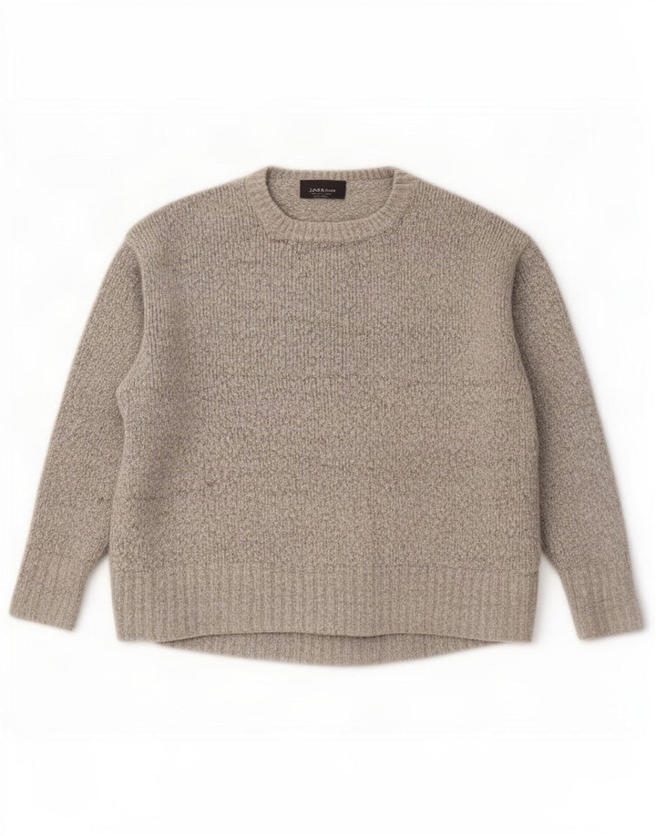 Zara Suéter feminino oversized com gola redonda Reino Unido 10 pequeno cinza manchado