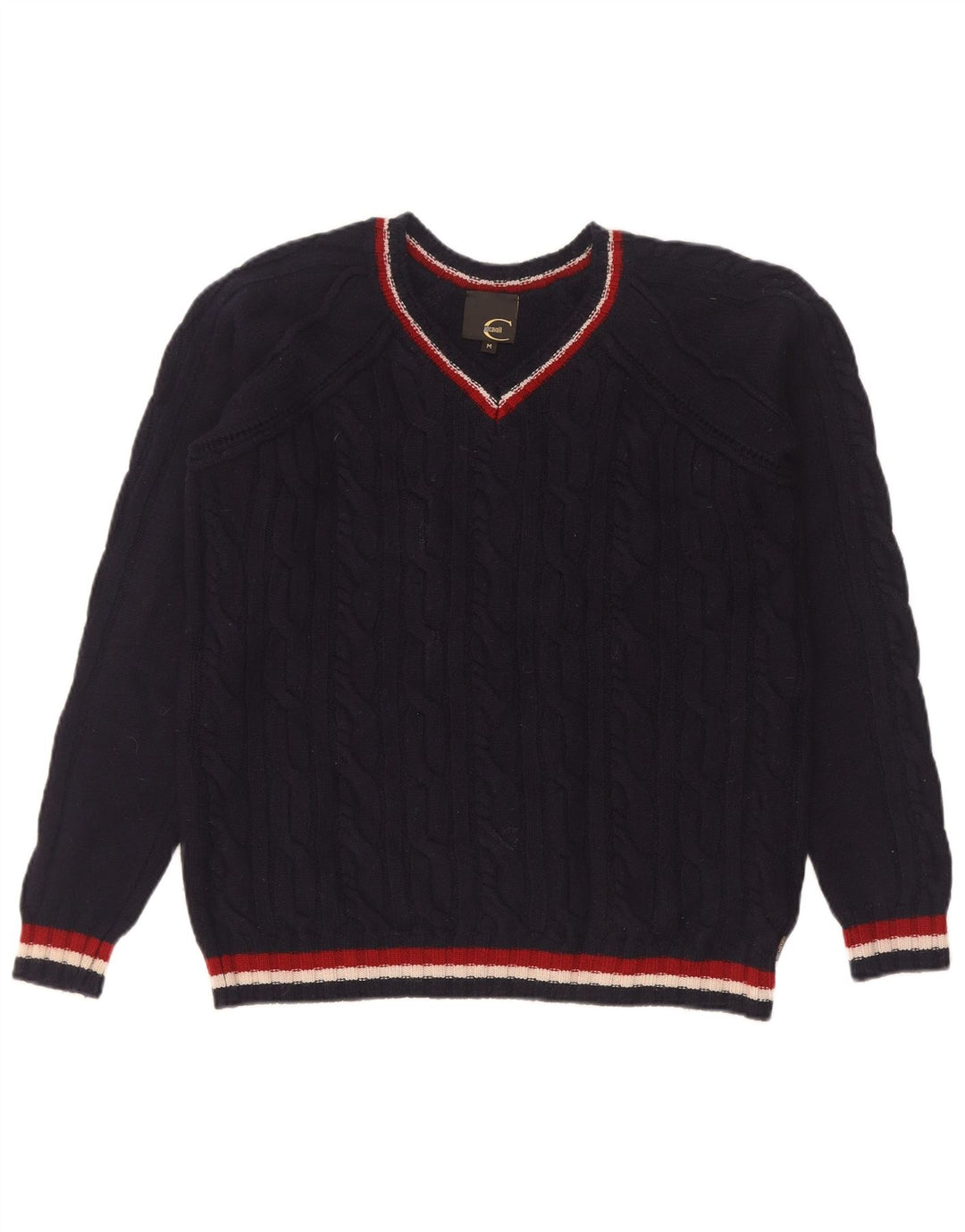 Suéter feminino Just Cavalli com decote em V Reino Unido 14 médio azul marinho