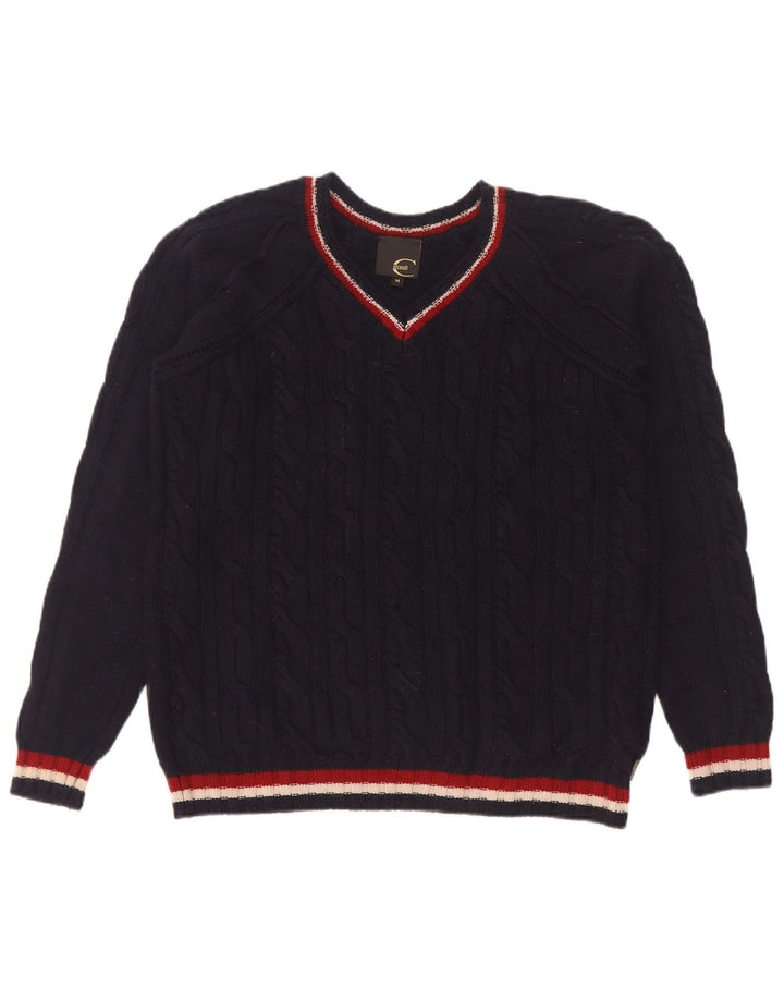 Suéter feminino Just Cavalli com decote em V Reino Unido 14 médio azul marinho