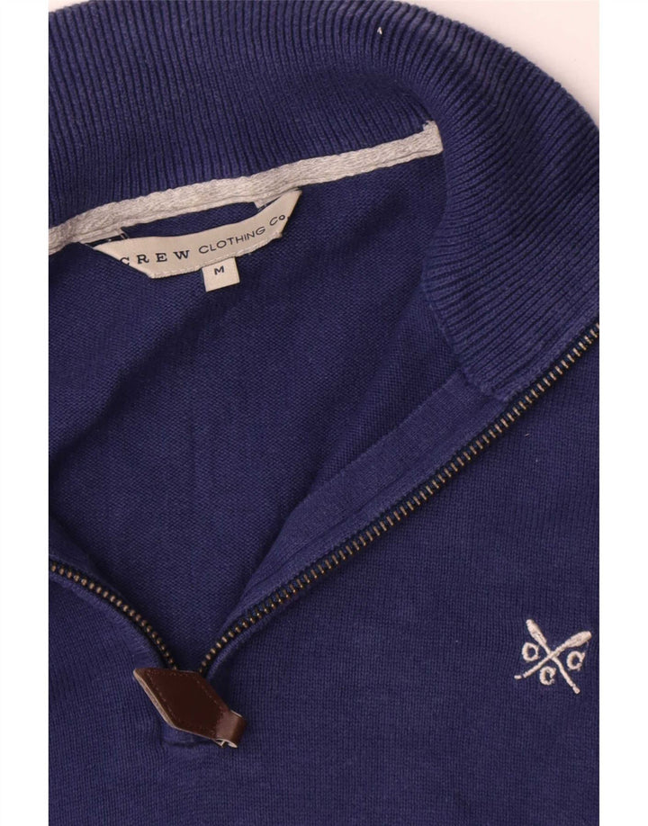 Suéter masculino Crew Clothing com zíper e gola alta de algodão azul marinho médio