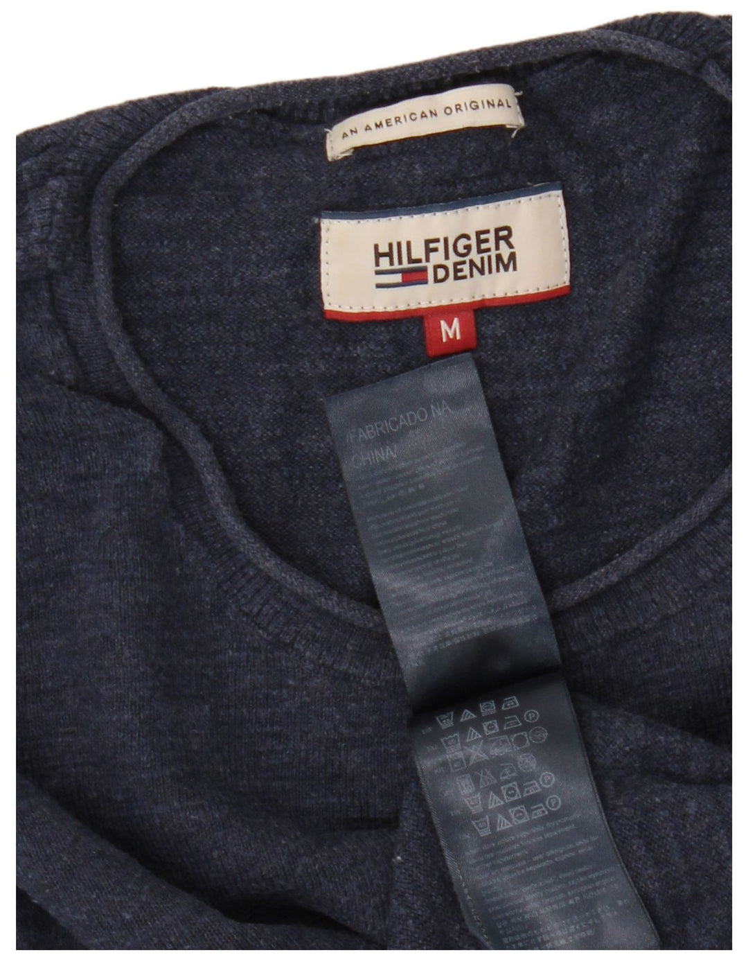 Suéter masculino Tommy Hilfiger com gola redonda, algodão azul marinho médio