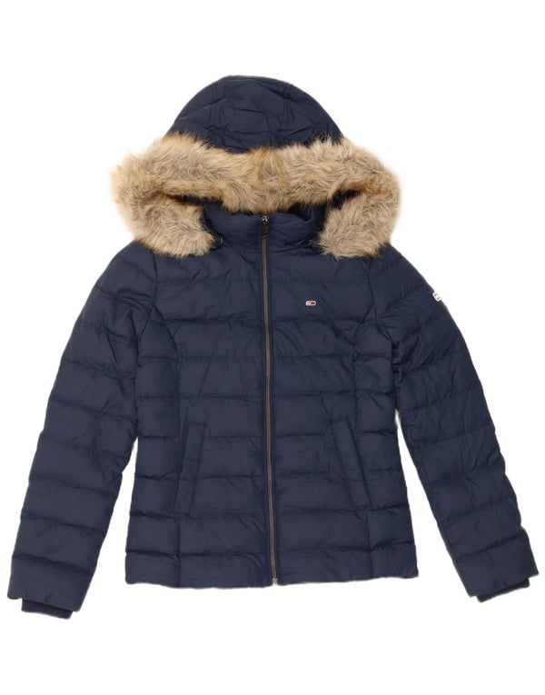 Jaqueta acolchoada com capuz feminina Tommy Hilfiger Reino Unido 10 pequeno poliéster azul marinho
