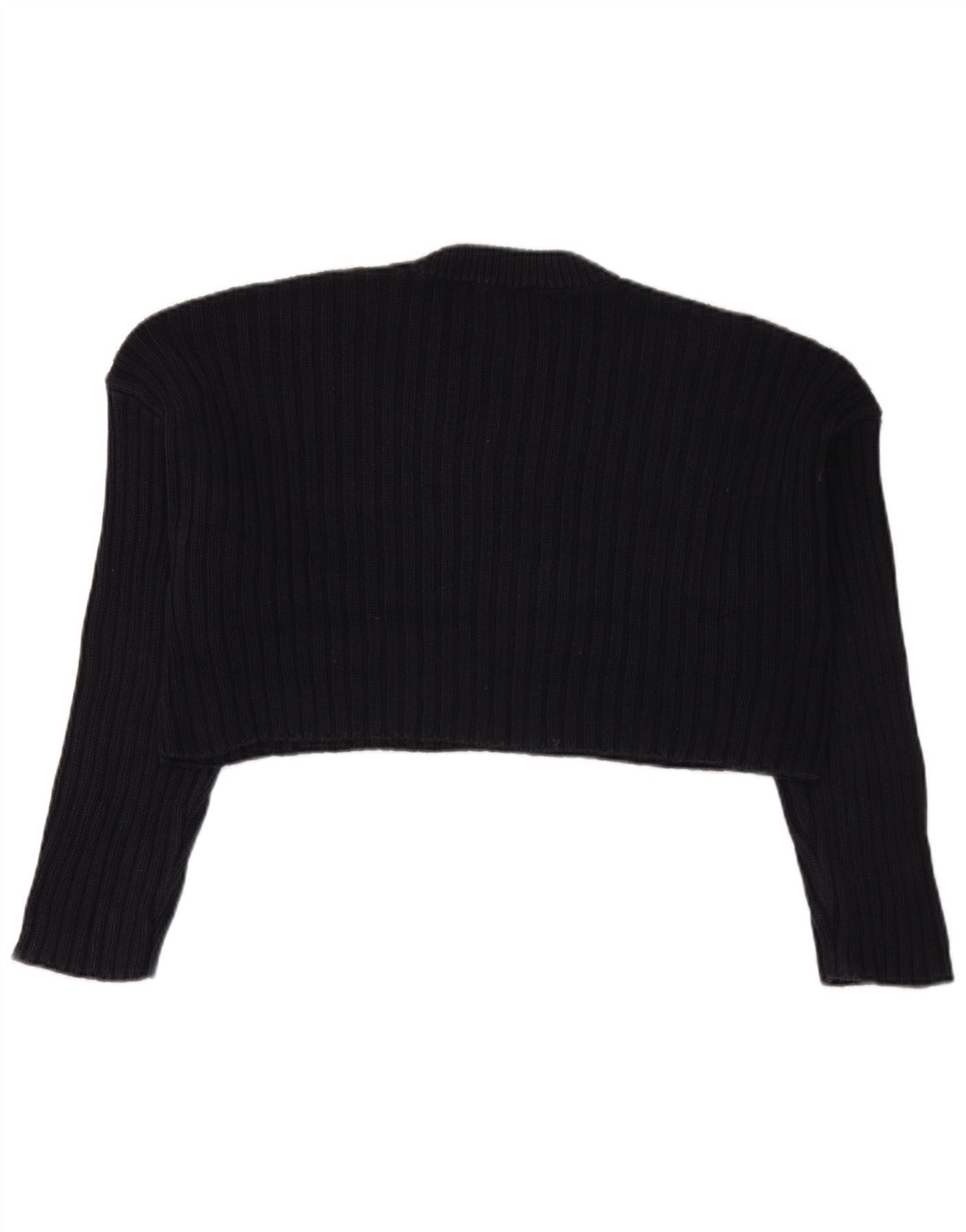 Zara Suéter feminino cropped com gola redonda Reino Unido 14 médio azul marinho
