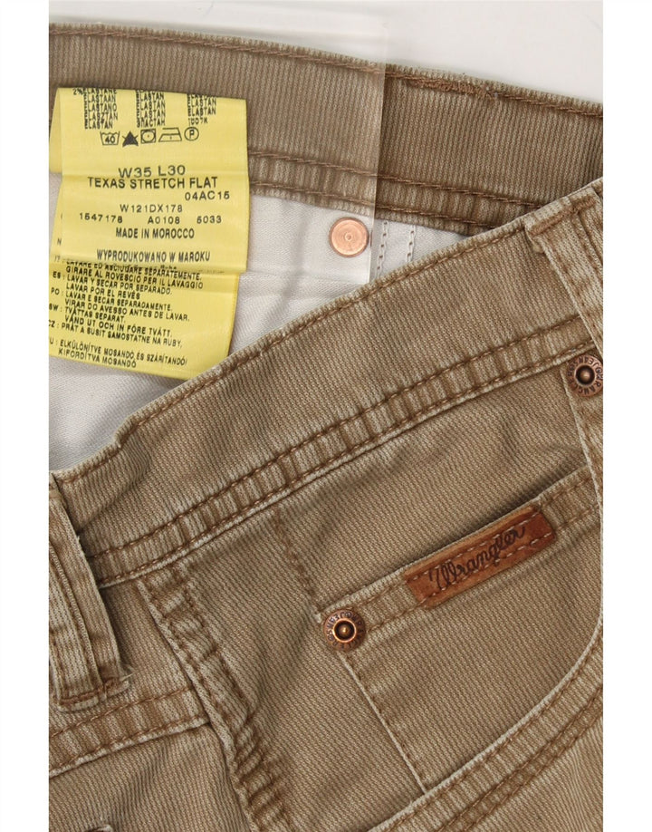 WRANGLER Mens Texas Stretch Straight Casual Trousers W35 L30 Brown Cotton Vintage Wrangler and Second-Hand Wrangler from Messina Hembry 