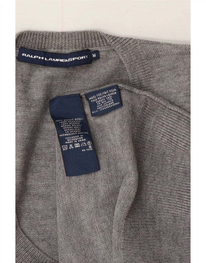 Suéter feminino Ralph Lauren com decote em V Reino Unido 14 lã manchada cinza médio