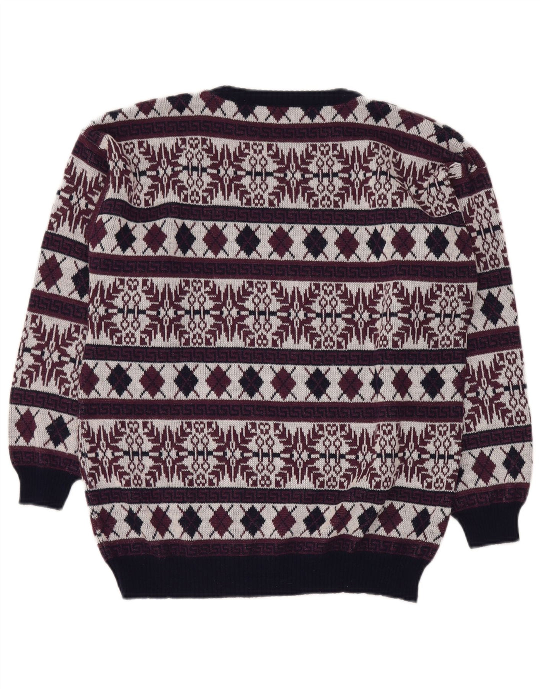 Suéter masculino VINTAGE com gola redonda Reino Unido 40 Médio Borgonha Fair Isle