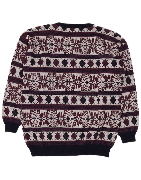Suéter masculino VINTAGE com gola redonda Reino Unido 40 Médio Borgonha Fair Isle
