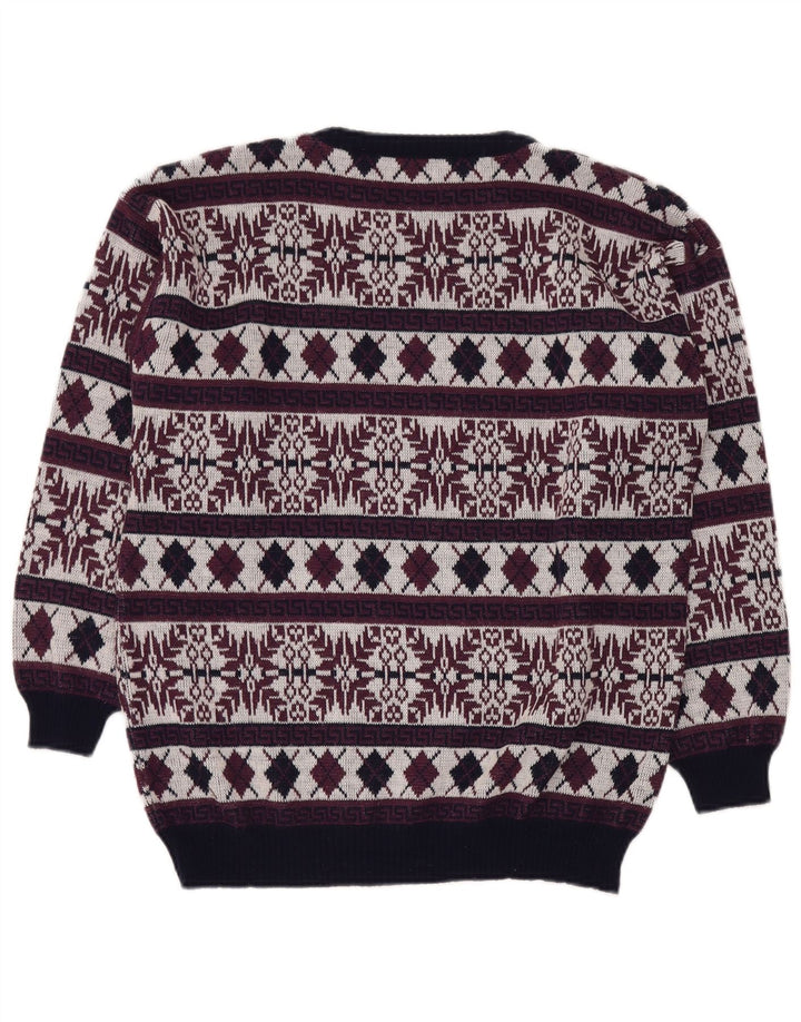 Suéter masculino VINTAGE com gola redonda Reino Unido 40 Médio Borgonha Fair Isle