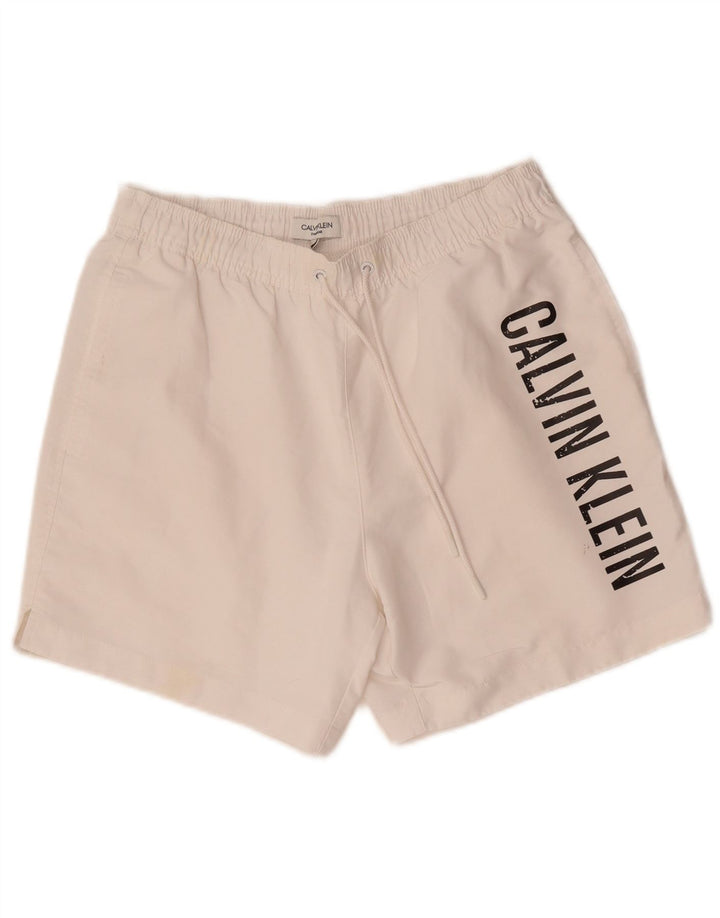 Calvin Klein Shorts de natação masculino gráfico pequeno poliéster branco