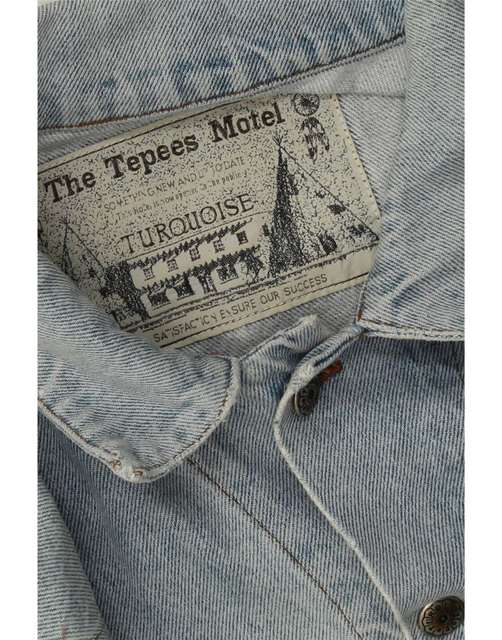 Jaqueta jeans masculina vintage desgastada Reino Unido 40 algodão azul grande