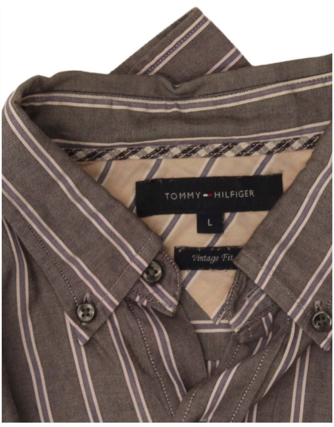 Camisa masculina Tommy Hilfiger vintage fit grande listrada cinza