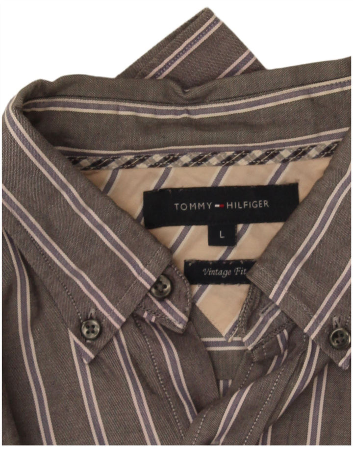 Camisa masculina Tommy Hilfiger vintage fit grande listrada cinza