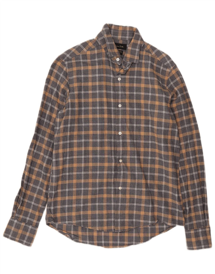 Camisa masculina de flanela Massimo Dutti pequena xadrez cinza