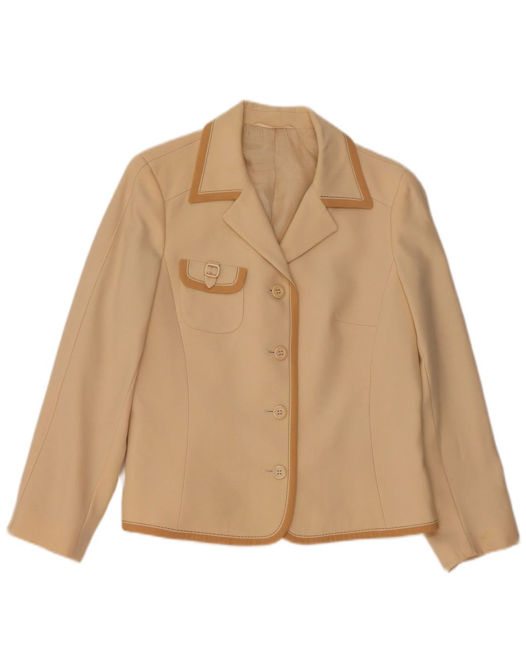 Jaqueta blazer feminina RALPH com 4 botões Reino Unido 16 grande lã virgem bege