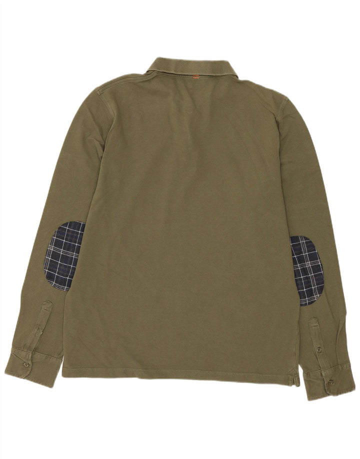 Sun68 Camisa polo masculina de manga comprida grande algodão cáqui
