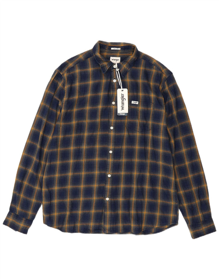 Camisa masculina de flanela Wrangler Regular Fit grande algodão xadrez azul marinho