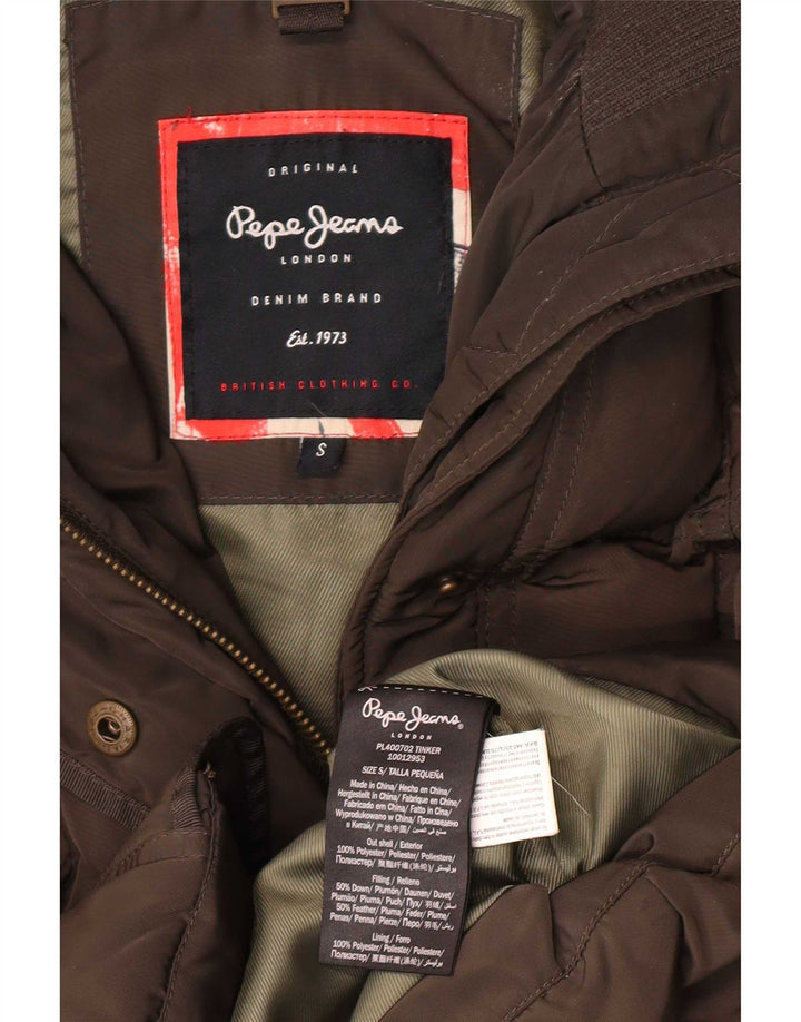 PEPE Jeans feminino casaco acolchoado com capuz Reino Unido 10 pequeno poliéster marrom