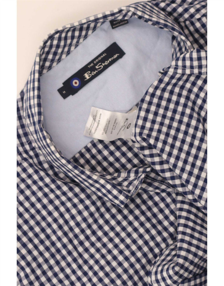 Camisa masculina de manga curta Ben Sherman de algodão guingão azul marinho médio