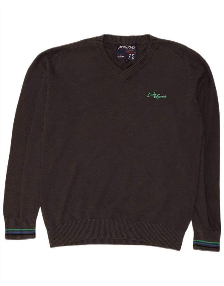 Suéter masculino Jack & Jones com decote em V de algodão cinza médio
