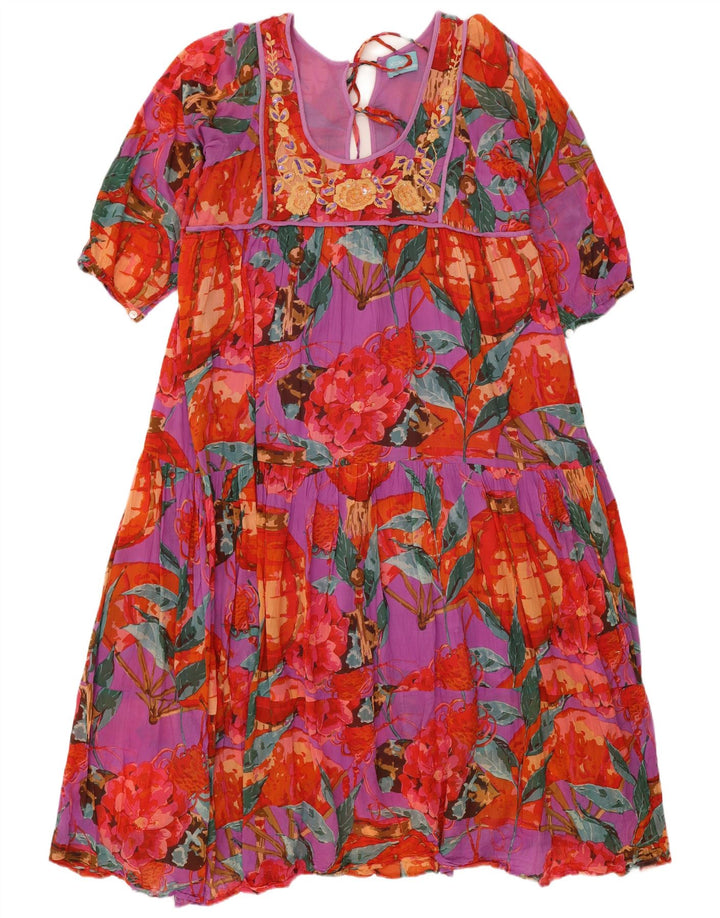 Vestido feminino ICONIQUE em camadas UK 20 2XL algodão floral vermelho