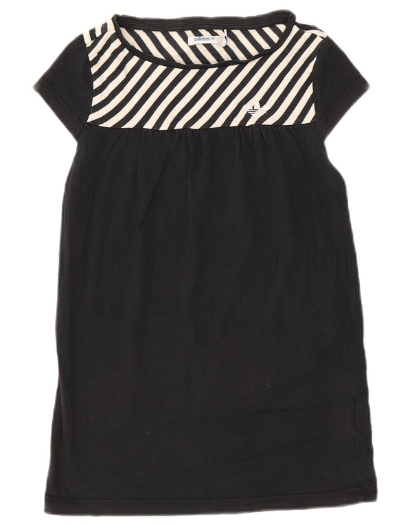 Adidas camiseta feminina gráfica vestido IT 40 pequeno algodão listrado preto