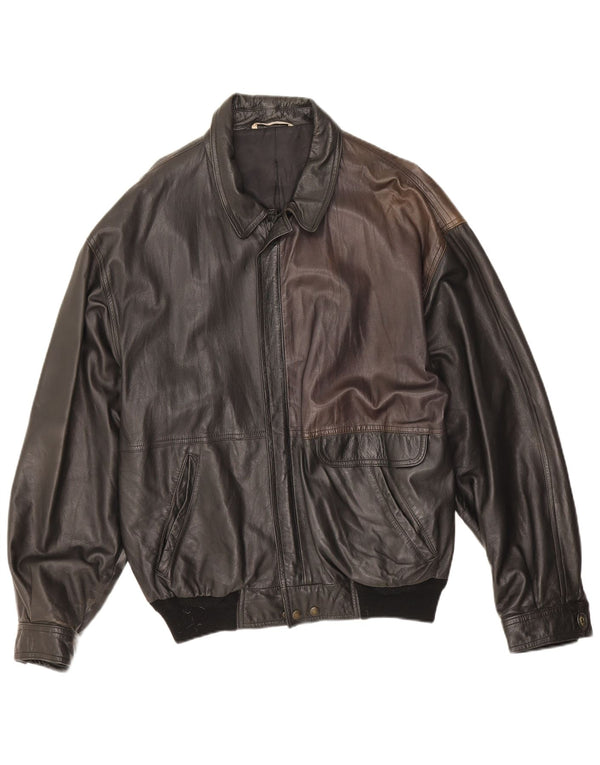Jaqueta de couro masculina vintage UK 40 grande preta