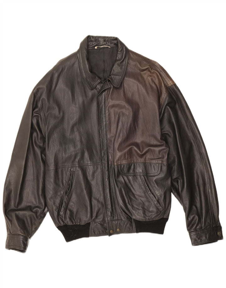 Jaqueta de couro masculina vintage UK 40 grande preta