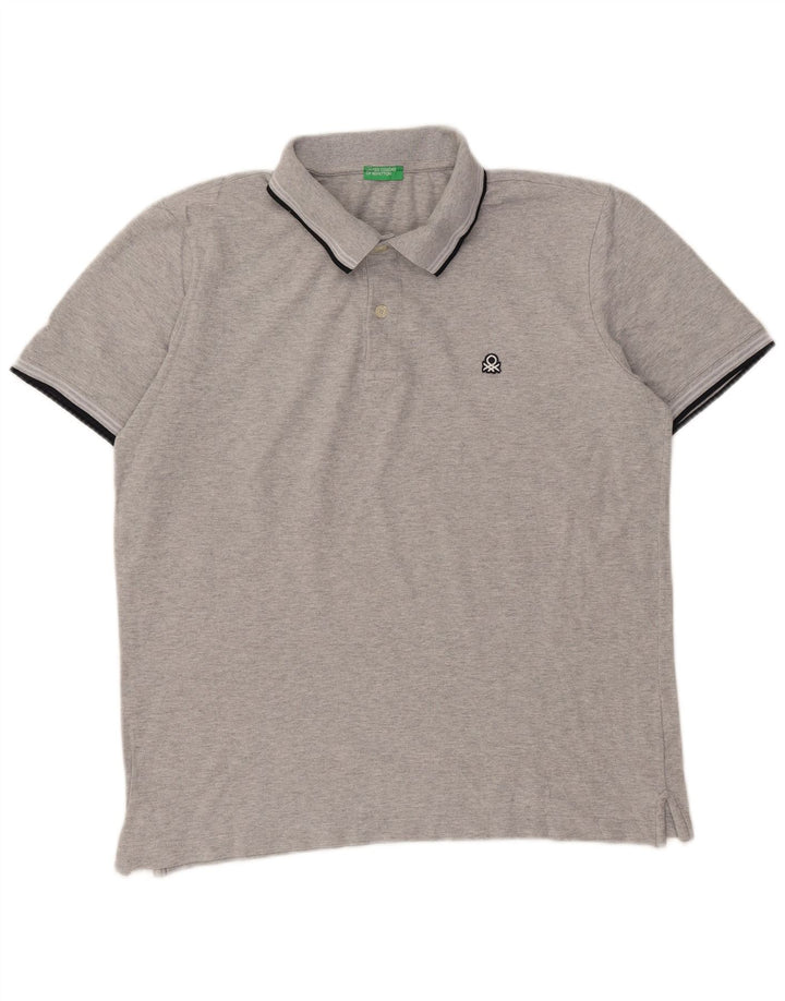 Camisa polo masculina BENETTON grande algodão cinza