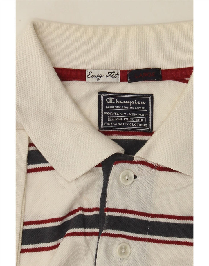 Camisa polo masculina Champion Easy Fit grande listrada branca