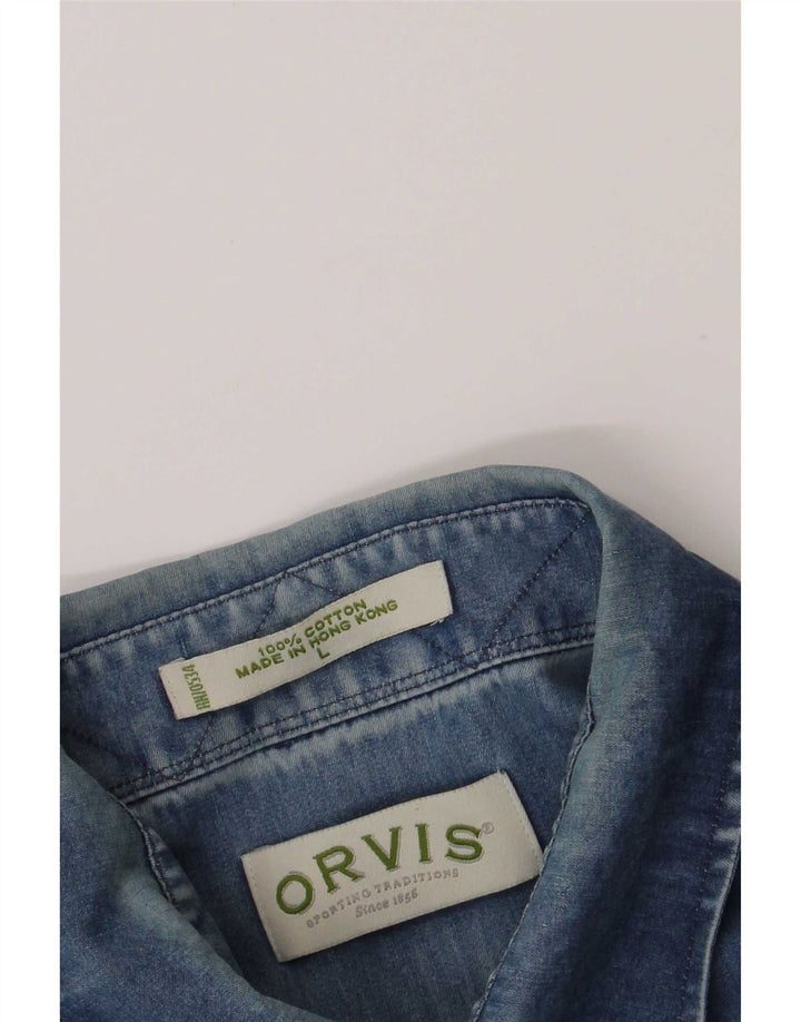 Camisa masculina Orvis grande algodão azul
